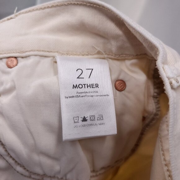 MOTHER High Waisted Rascal Ankle Fray Jeans Womens 27 Chalk It Up Ivory Stretch - Picture 13 of 16